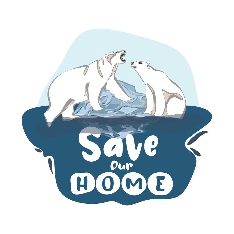 Global warming poster design polar bear standing on melting ice floe vector