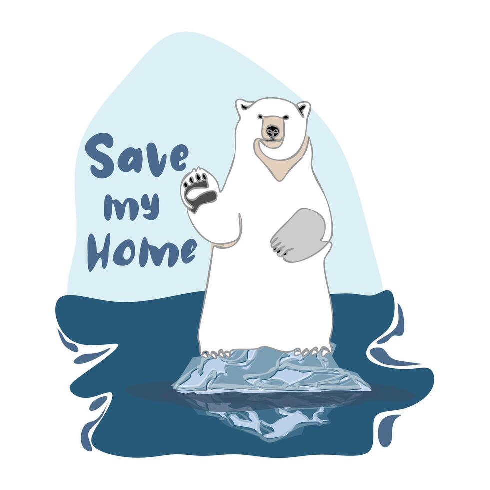 Global warming poster design polar bear standing on melting ice floe vector