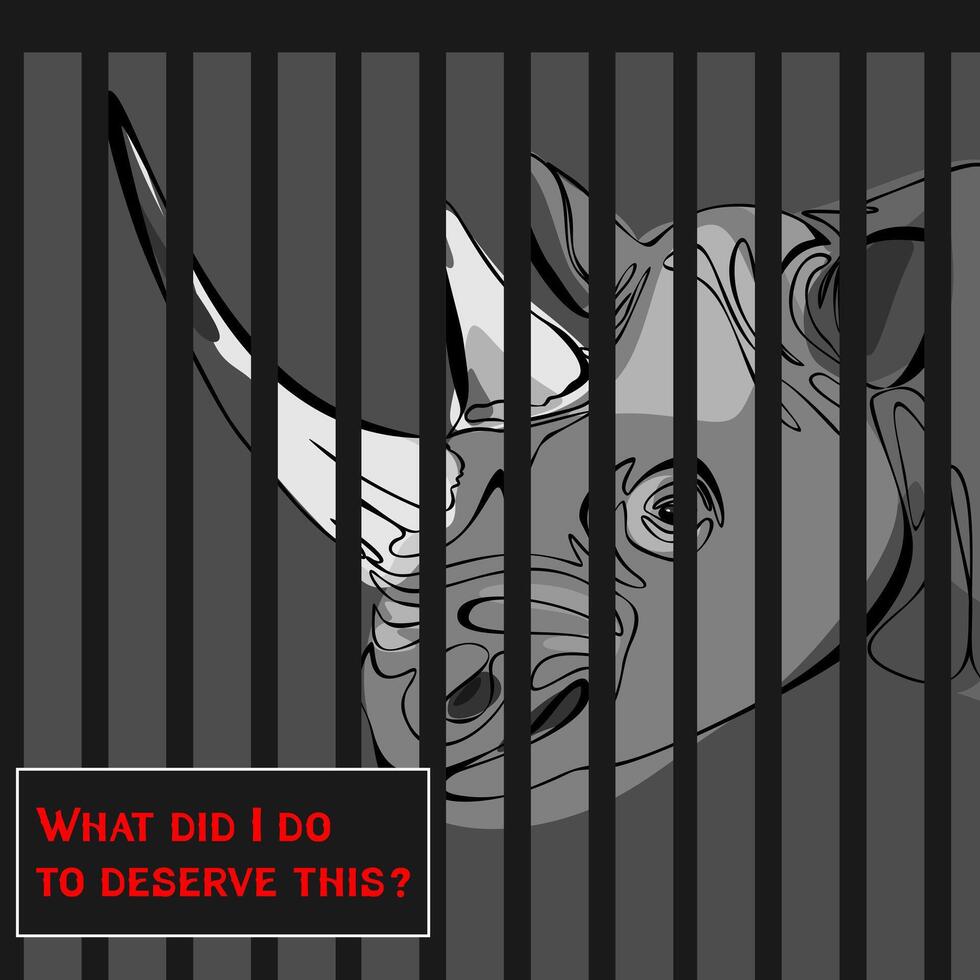 Protest to stop animal abuse, against zoo and cruelty to wild animals. Antizoo concept illustration. Animal in the cage as a prisoner, Freedom to wild animals vector