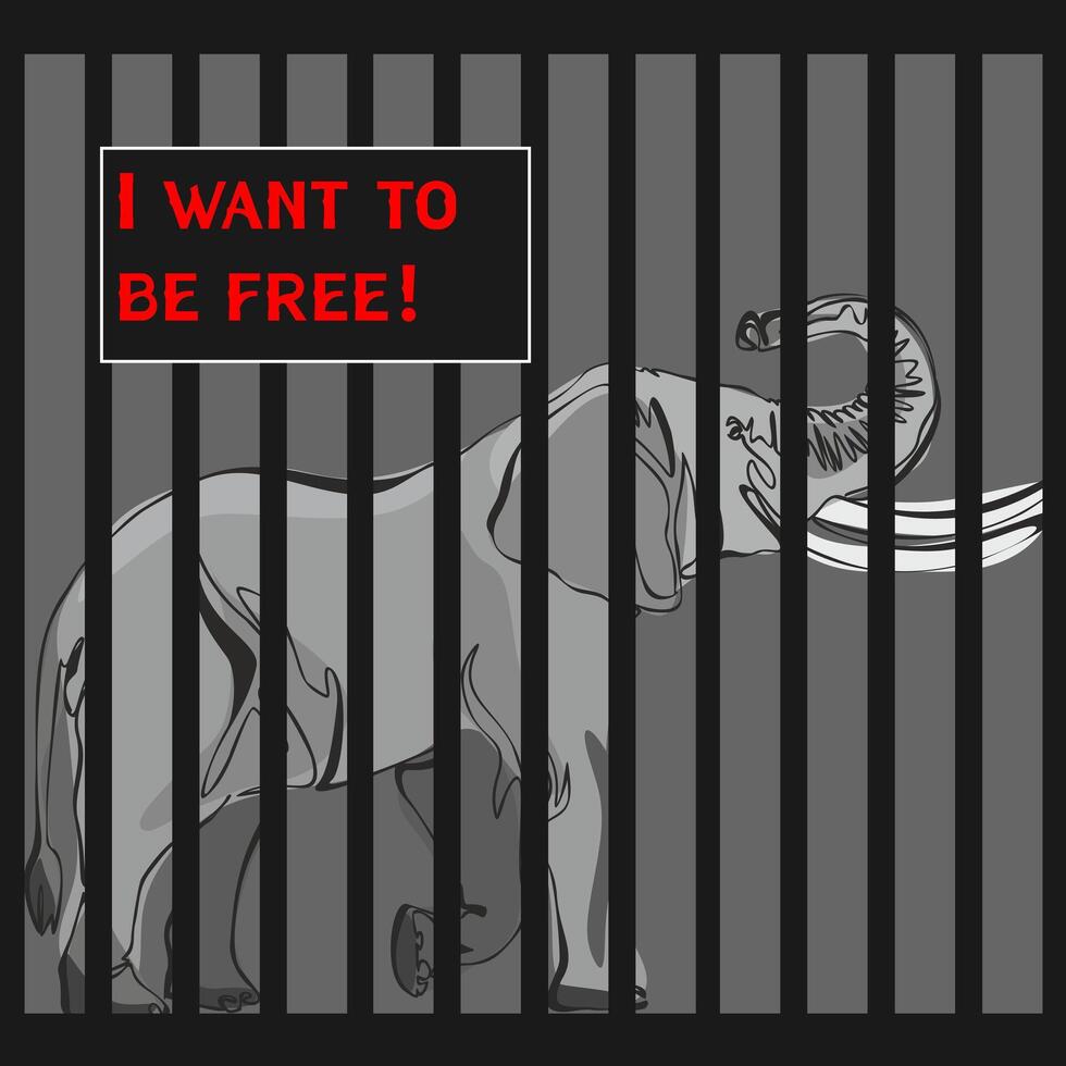 Protest to stop animal abuse, against zoo and cruelty to wild animals. Antizoo concept illustration. Animal in the cage as a prisoner, Freedom to wild animals vector