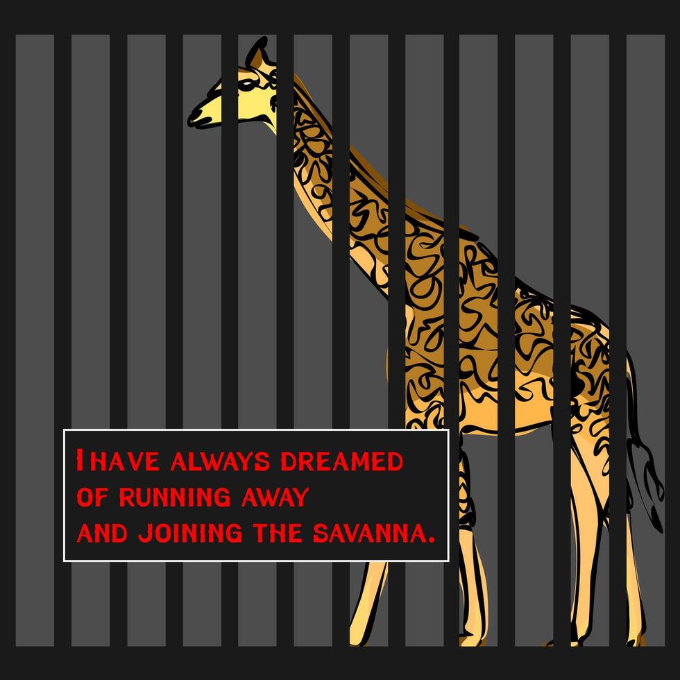 Protest to stop animal abuse, against zoo and cruelty to wild animals. Antizoo concept illustration. Animal in the cage as a prisoner, Freedom to wild animals vector
