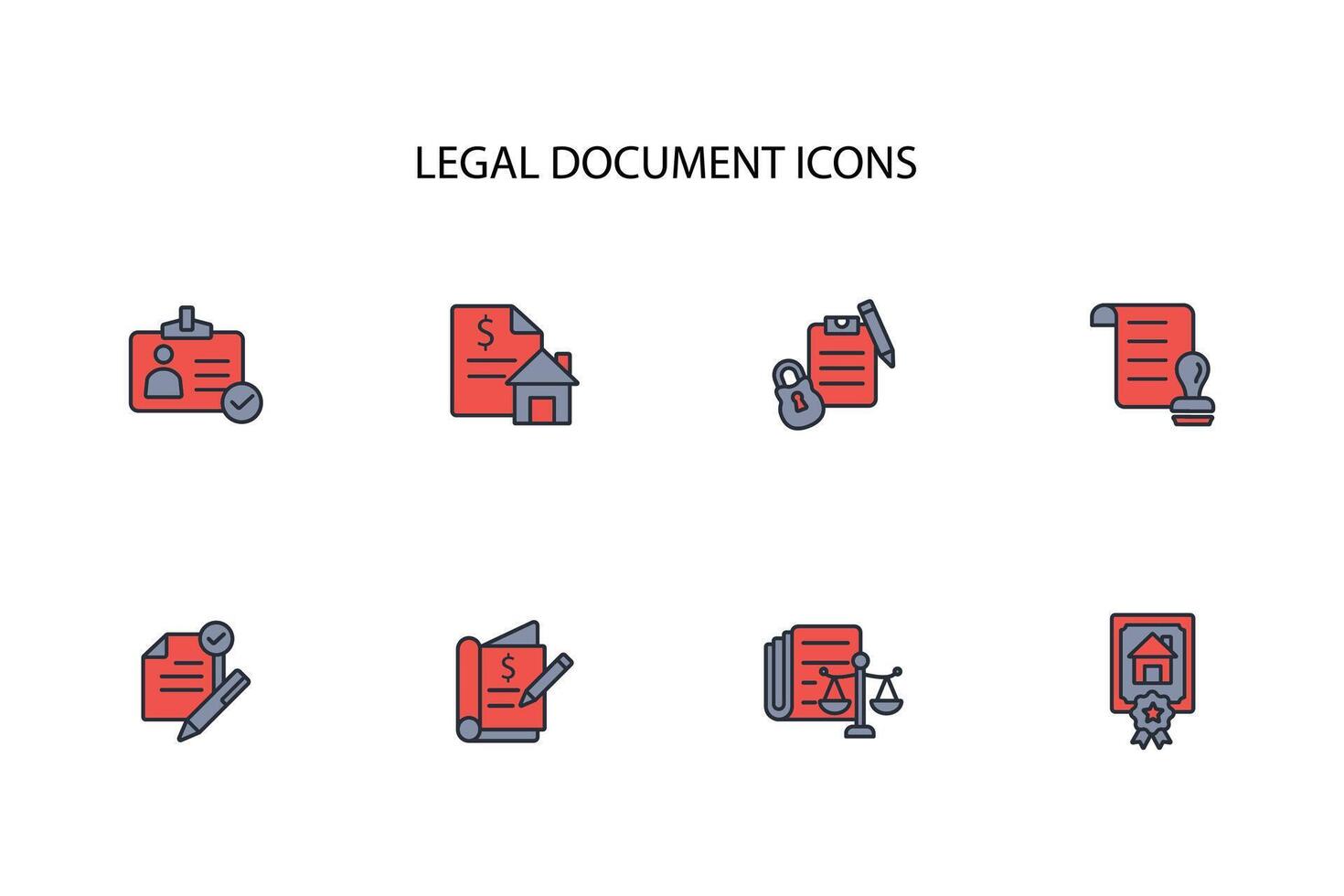 Legal document icon set..Editable stroke.linear style sign for use web design,logo.Symbol illustration. vector