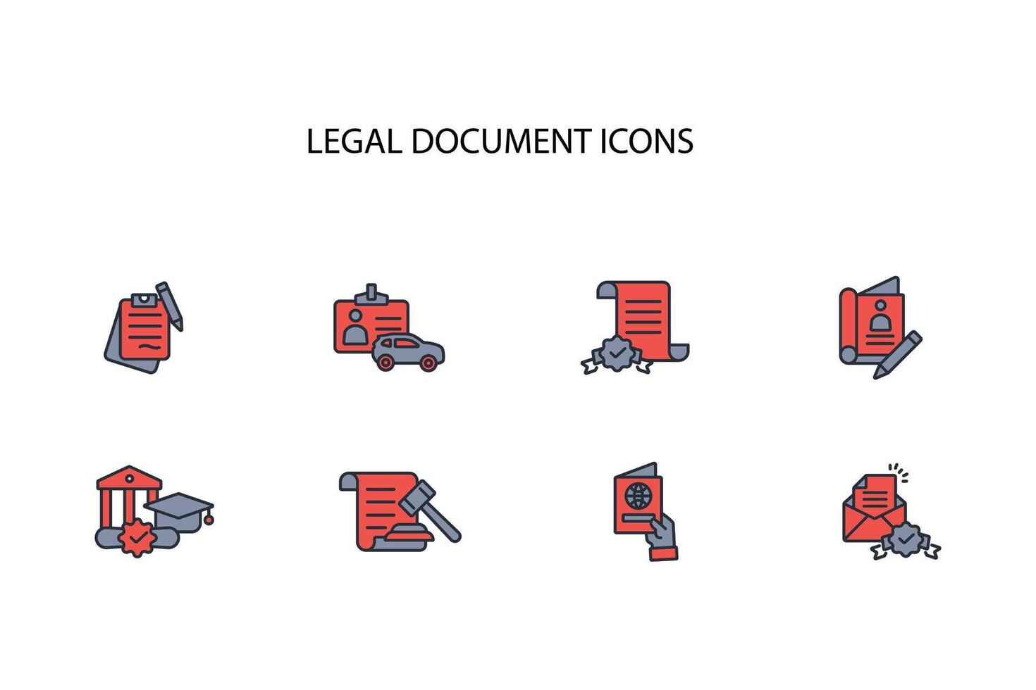 Legal document icon set..Editable stroke.linear style sign for use web design,logo.Symbol illustration. vector