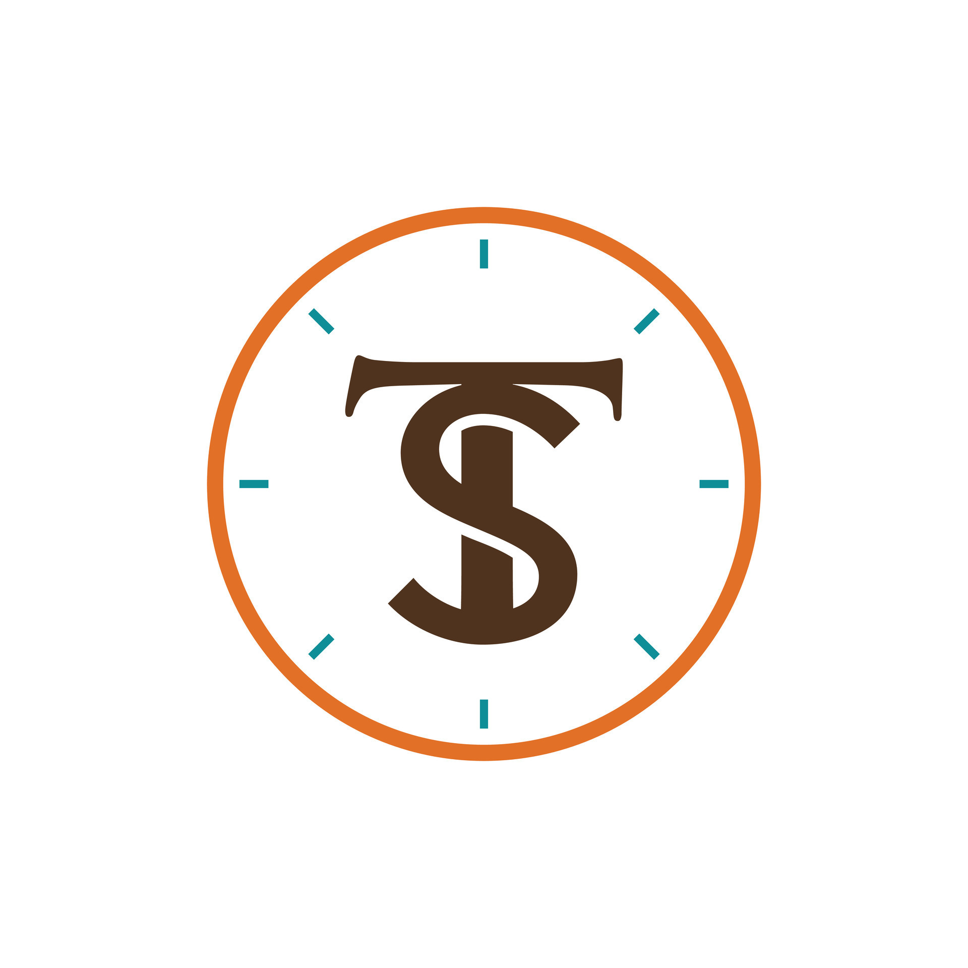 Initial TS Time Clock modern simple logo design, logotype element for