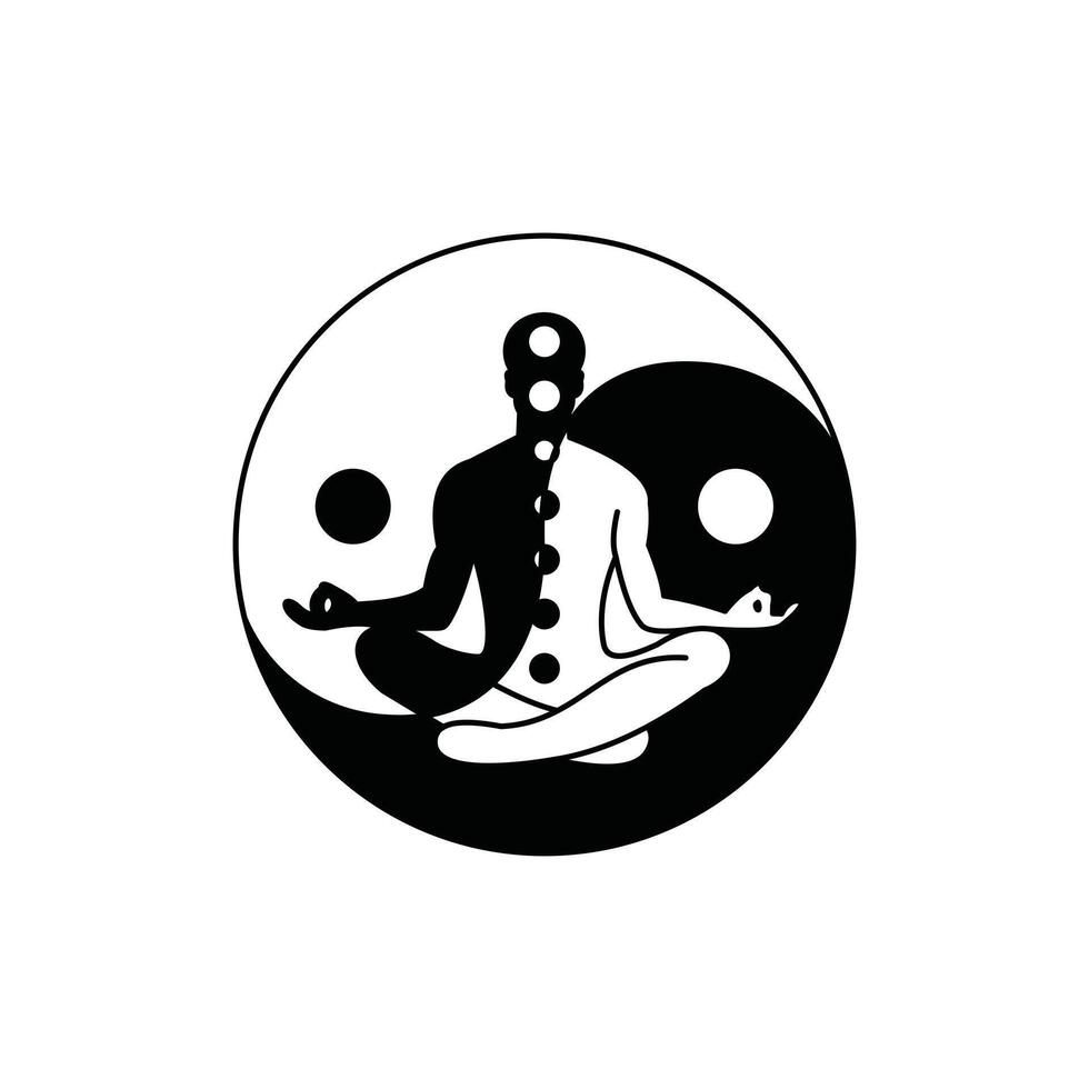 Human Meditation Yoga in Circle Yin Yang modern logo design template vector