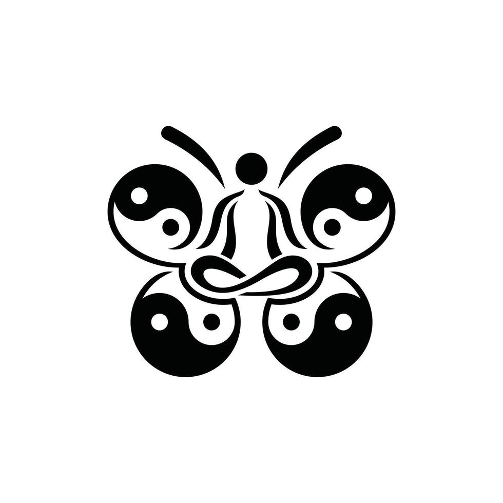 Yoga And Butterfly in Yin Yang simple logo design template vector