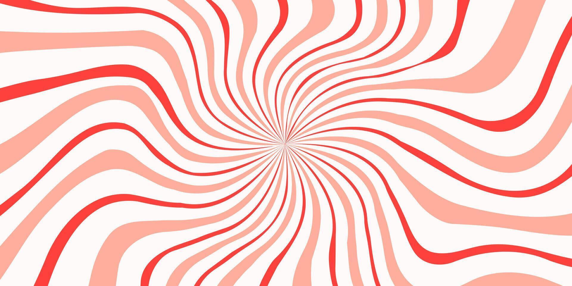Candy radial background with red and pink rays. illustration of a candy cane spiral. Retro pattern vector