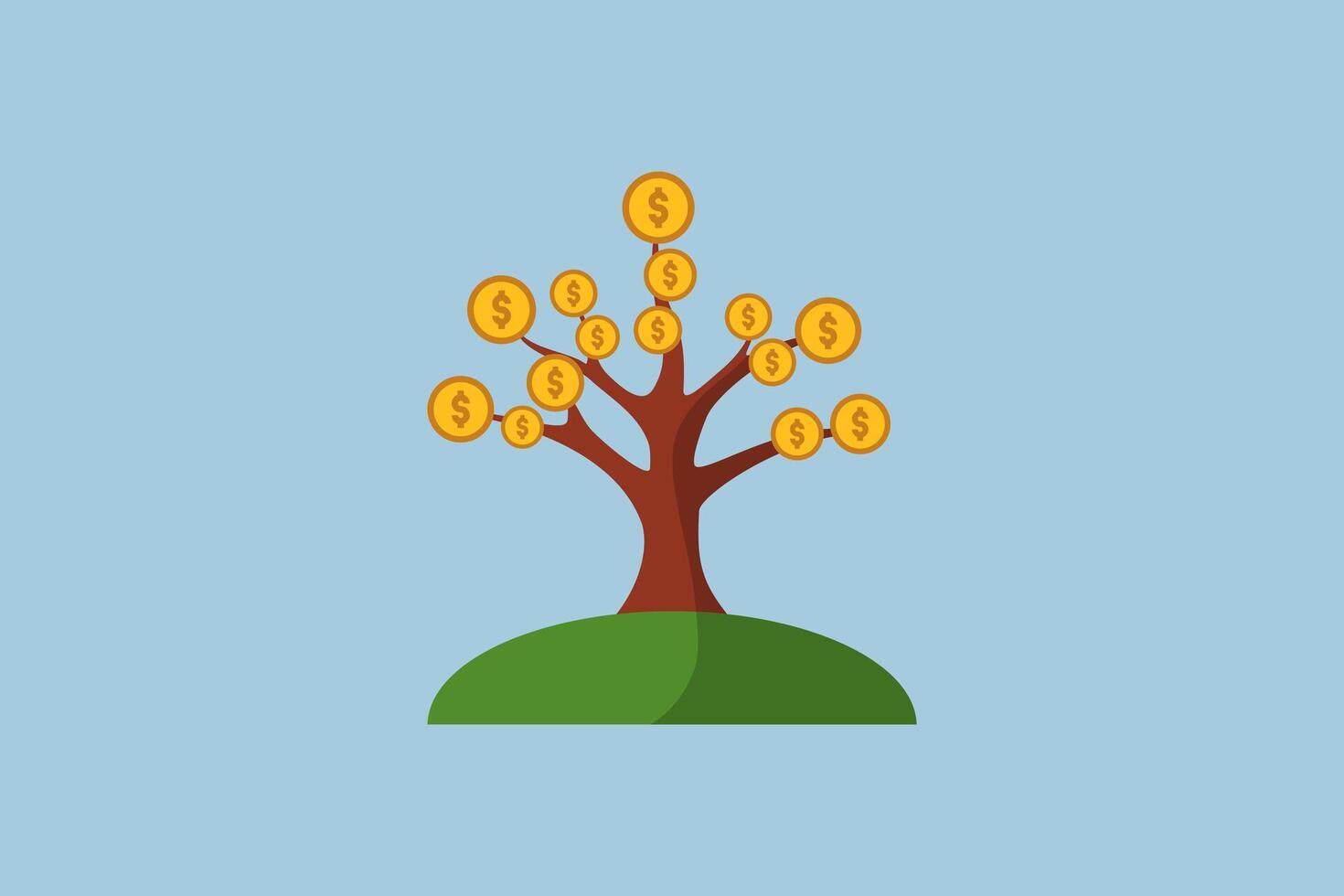 money tree gold coin financial illustration flat design vector