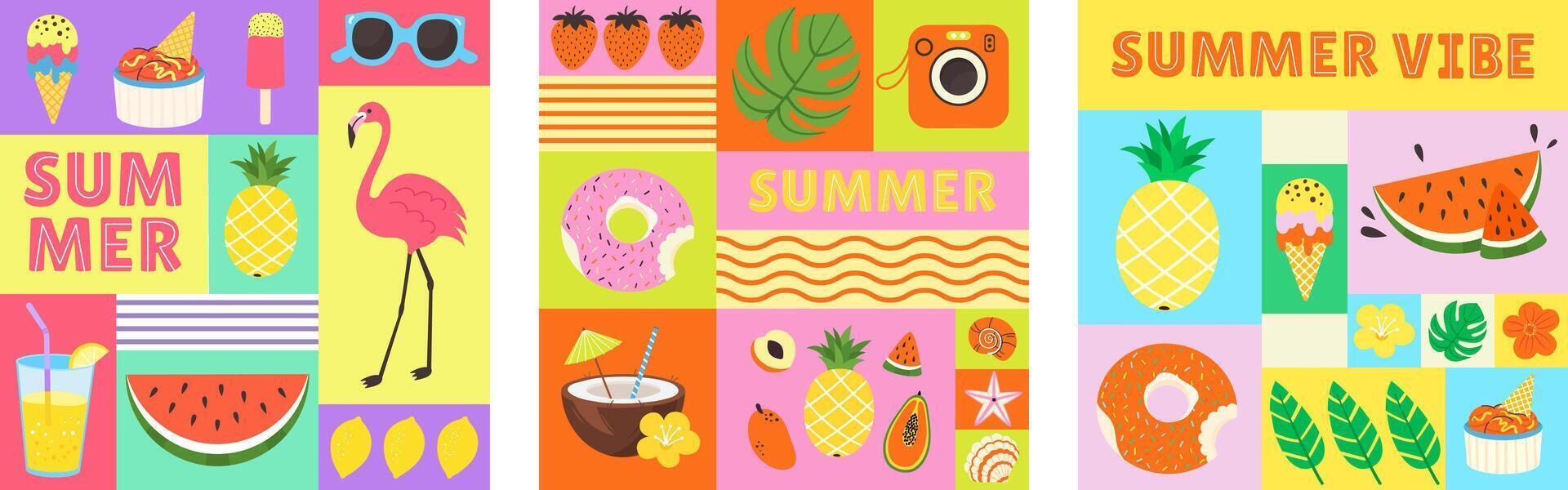 Minimalist Geometric Summer Card set vector