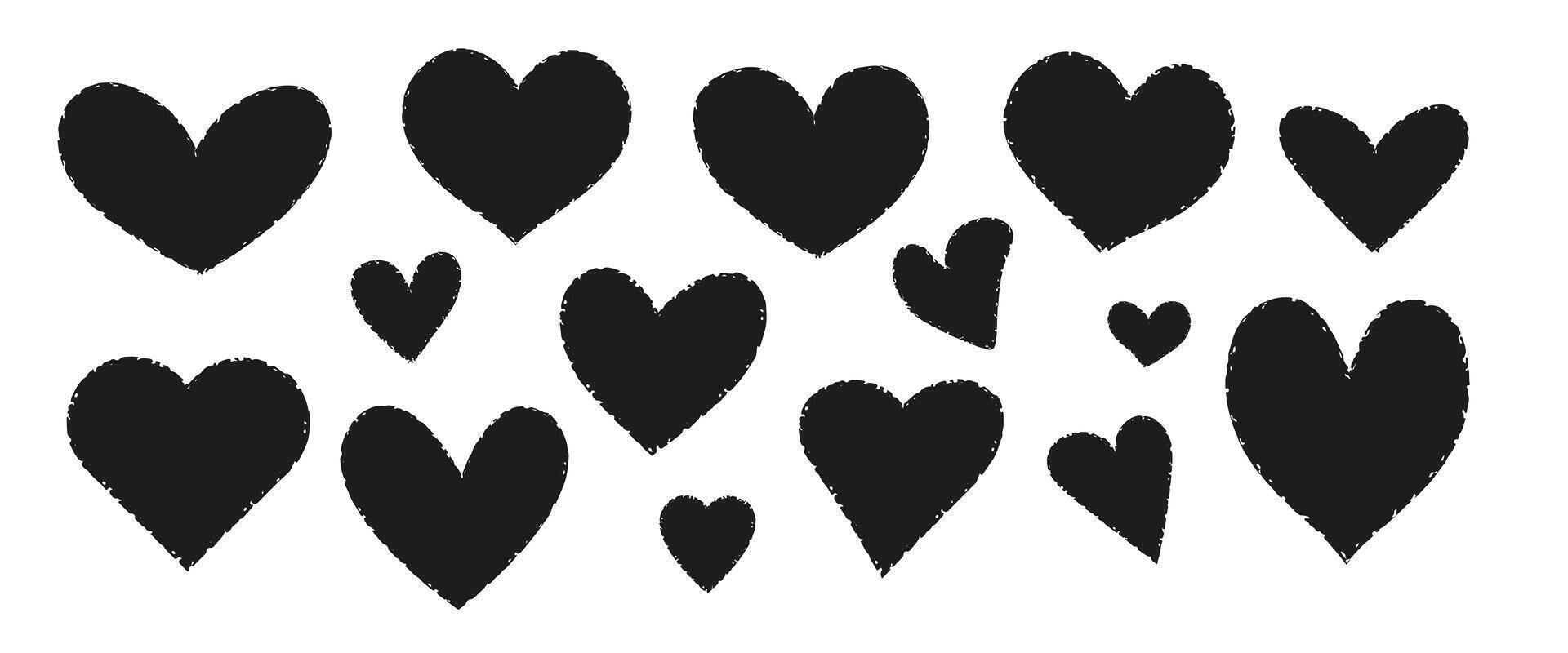 A set of jagged irregular heart shape with Crayon Pencil Texture vector
