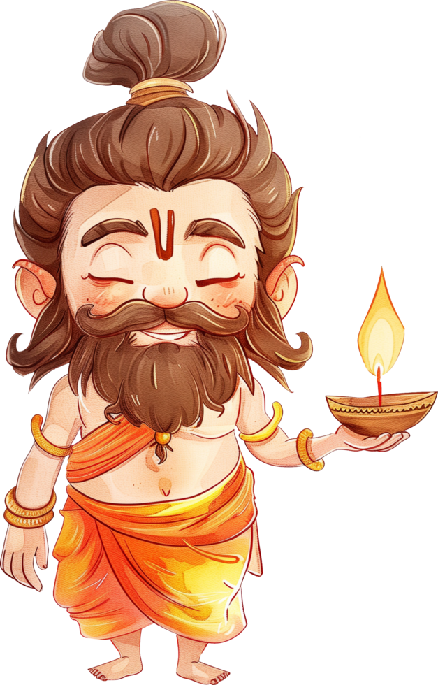 Cute Parashurama God holding Diwali lamp png
