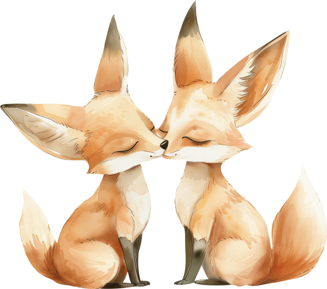 Two Fennec Foxes kiss each other png