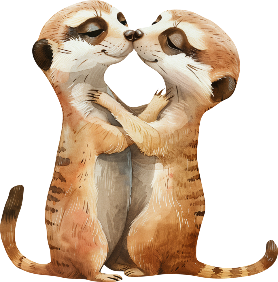 Two Meerkats kiss each other png