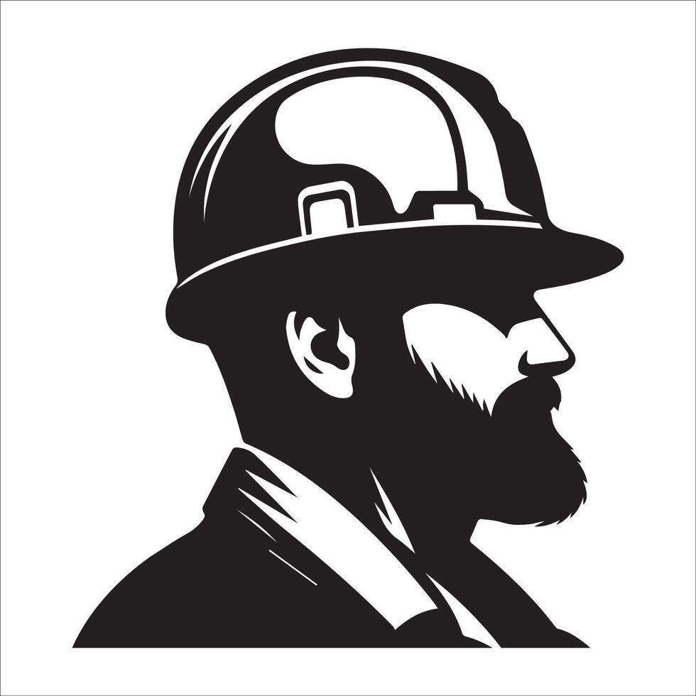 A construction worker Head silhouette - Construction Worker Logo illustration in black and white vector