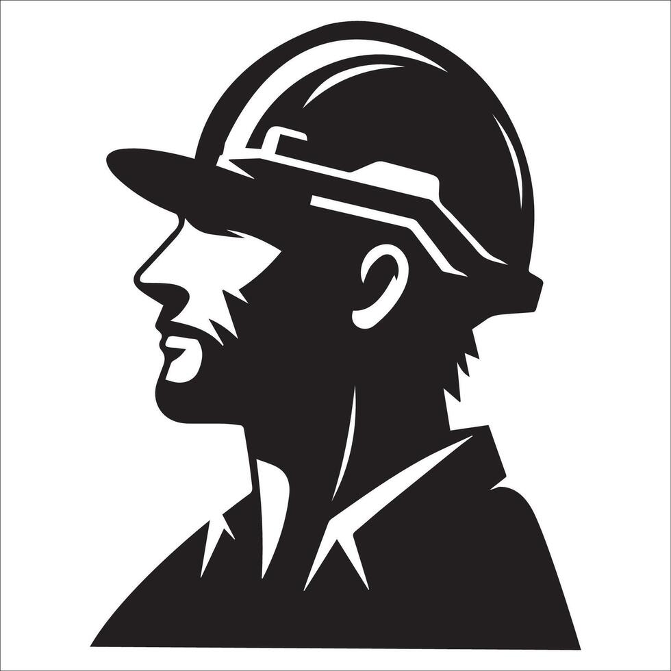 A construction worker Head silhouette - Construction Worker Logo illustration in black and white vector