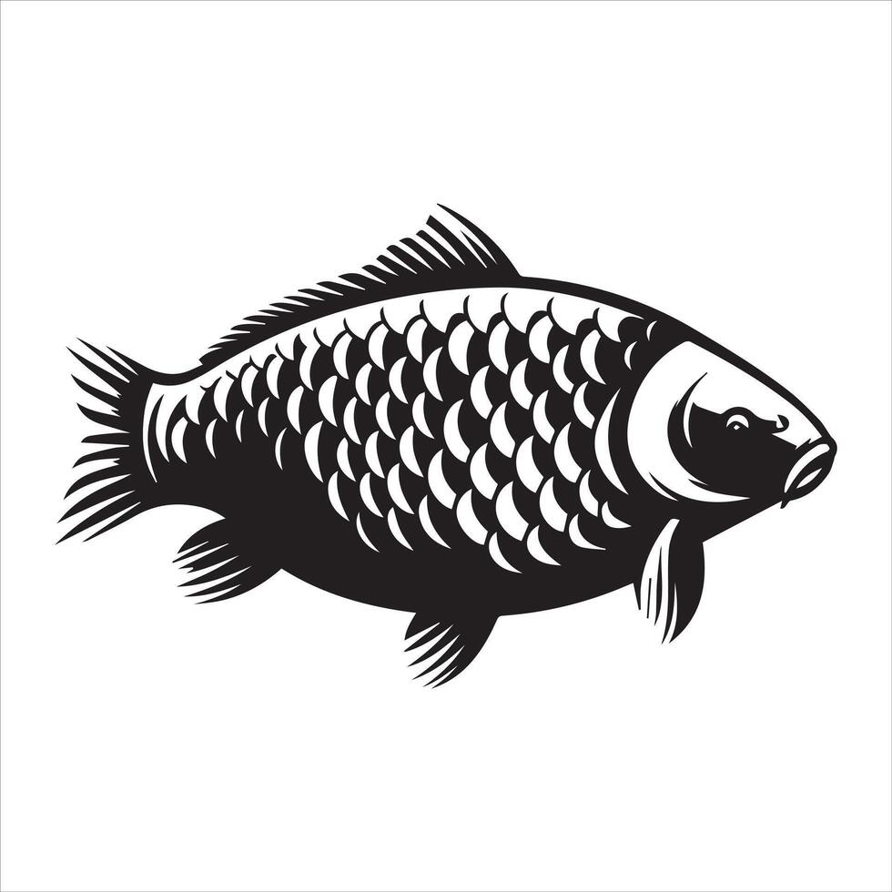 Silver carp Fish Outline Graphic - Fish Clipart illustration in black and white vector