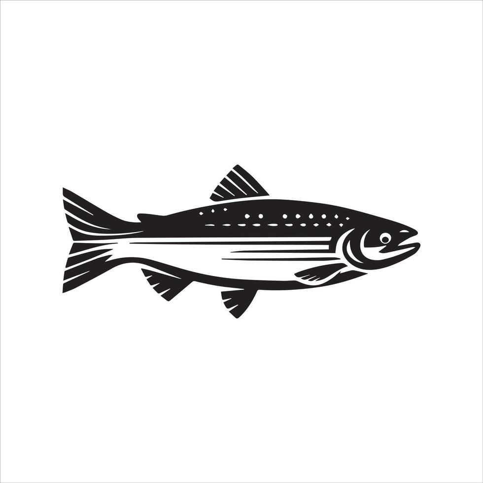 Sockeye salmon Fish Outline Graphic - Fish Clipart illustration in black and white vector