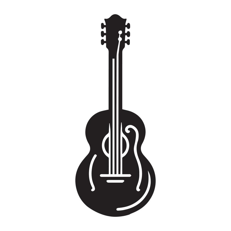 Guitar silhouette - Guitar Outline Logo - Guitar Clipart illustration in black and white vector