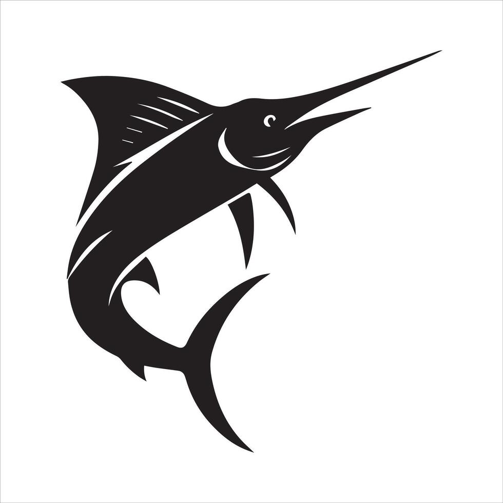 Atlantic blue marlin Fish Silhouette - Fish Clipart illustration in black and white vector