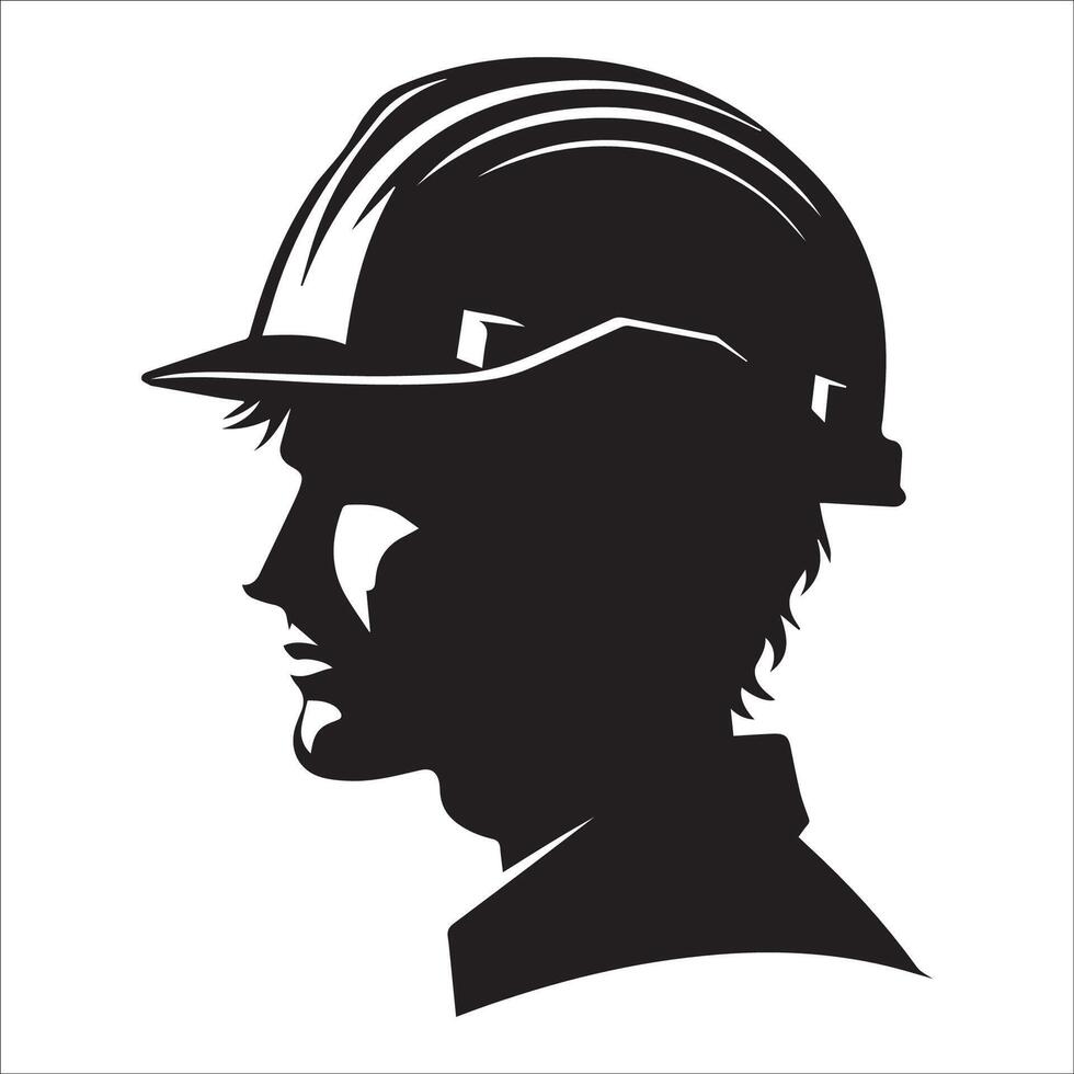 A construction worker Head silhouette - Construction Worker Logo illustration in black and white vector