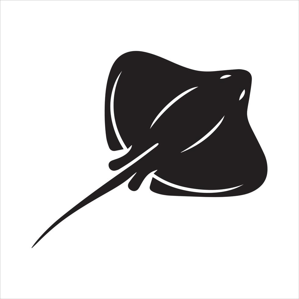 Stingray Fish Silhouette - Fish Clipart illustration in black and white vector
