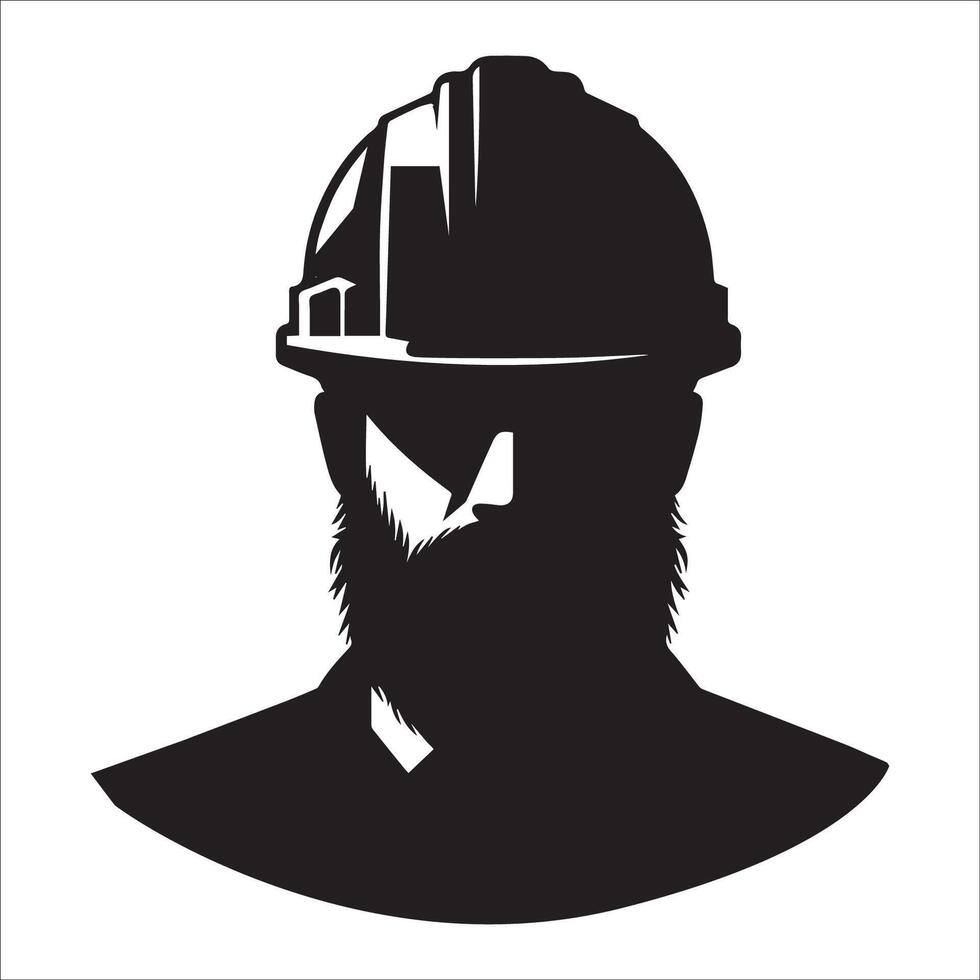 A construction worker Head silhouette - Construction Worker Logo illustration in black and white vector