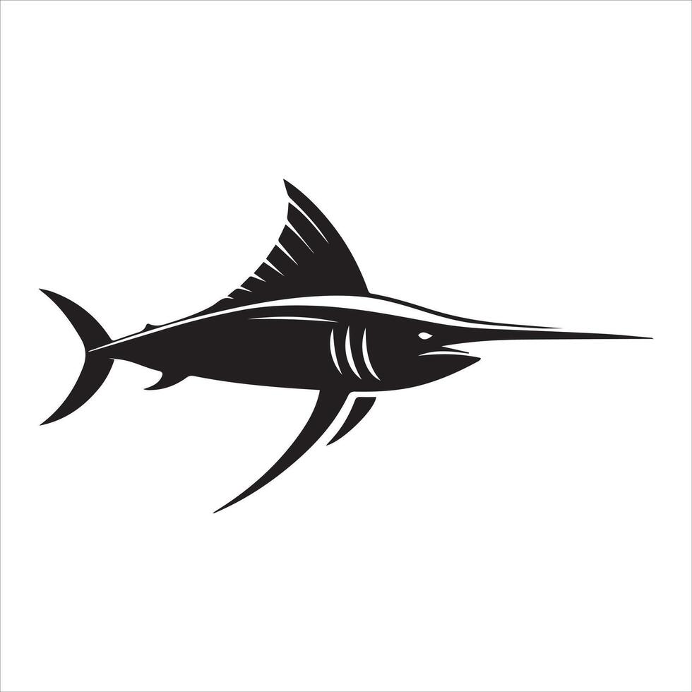 Swordfish Fish Silhouette - Fish Clipart illustration in black and white vector