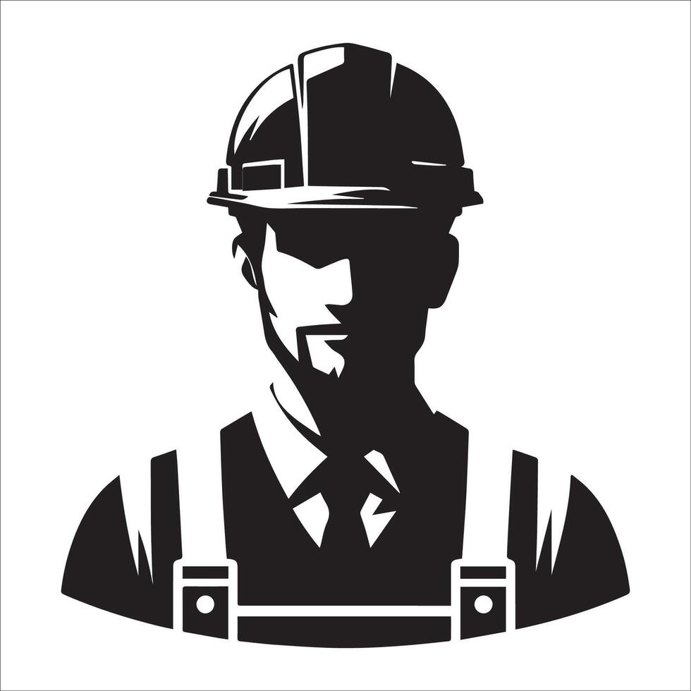 A construction worker Head silhouette - Construction Worker Logo illustration in black and white vector