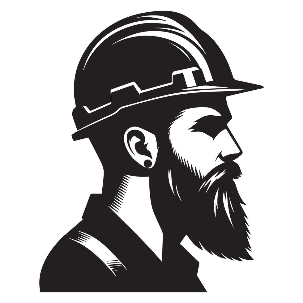 A construction worker Head silhouette - Construction Worker Logo illustration in black and white vector