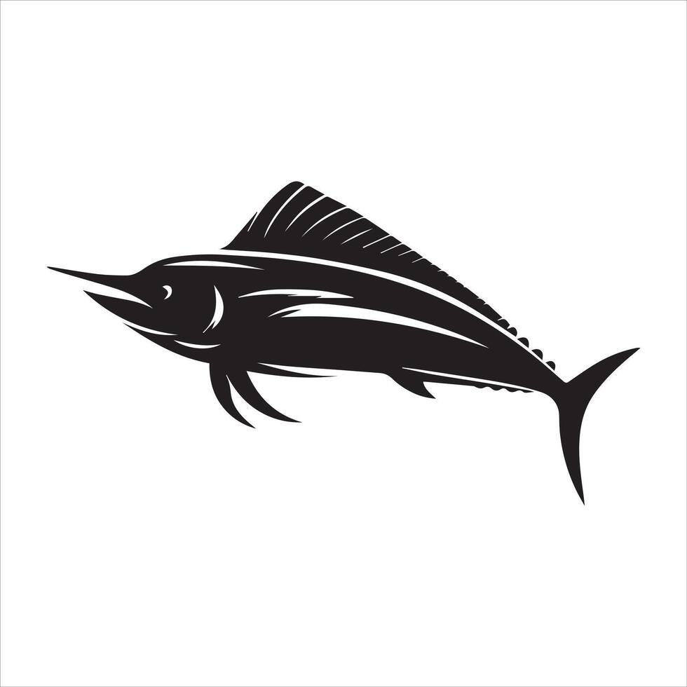 Mahi Mahi Fish Silhouette - Fish Clipart illustration in black and white vector