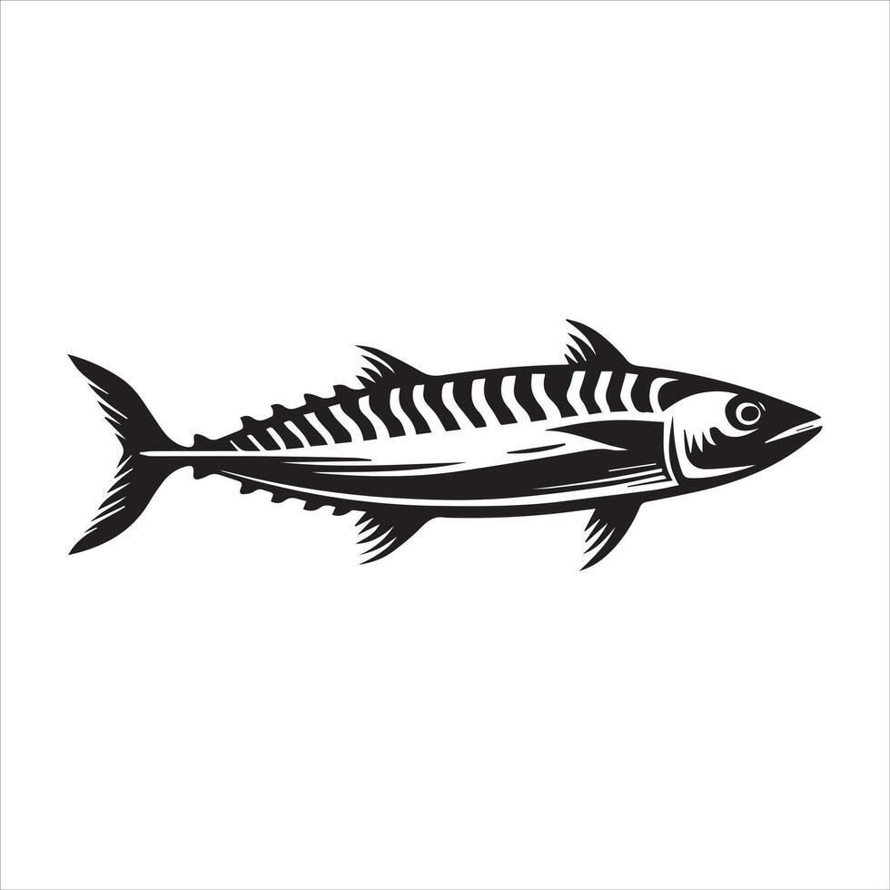 Mackerel Fish Outline Graphic - Fish Clipart illustration in black and white vector