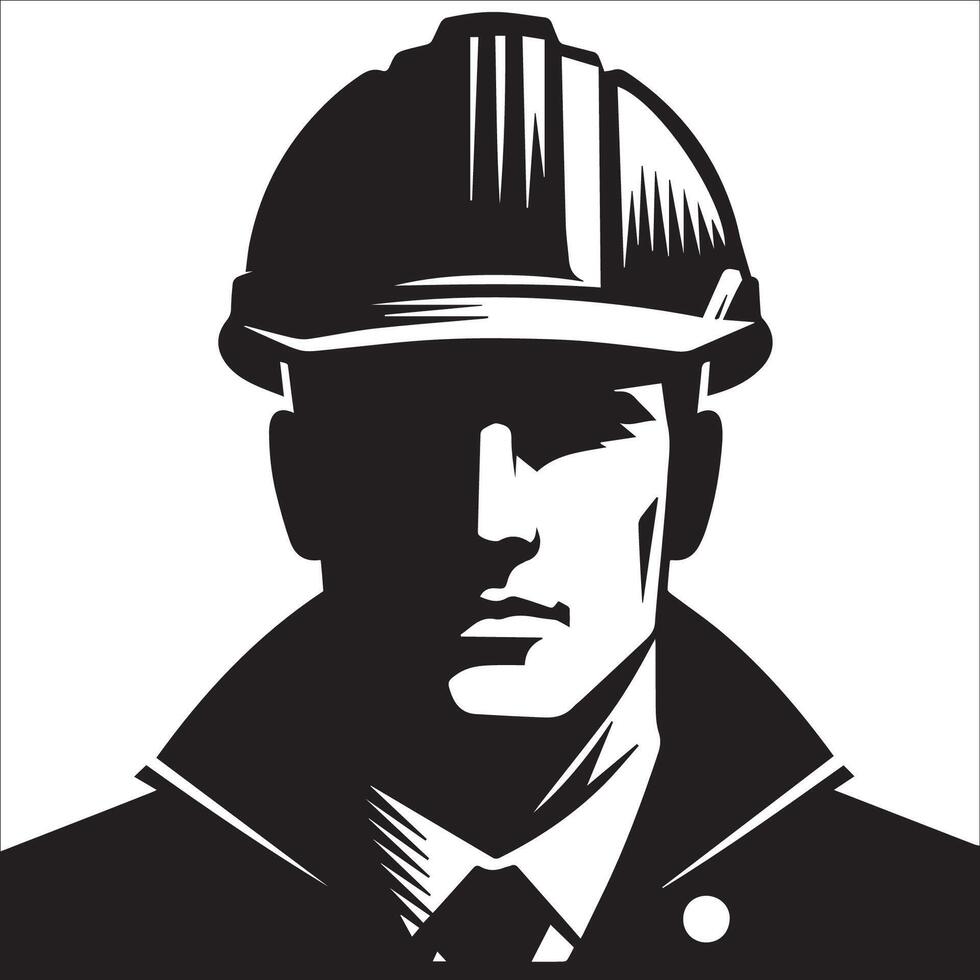 A construction worker Head silhouette - Construction Worker Logo illustration in black and white vector