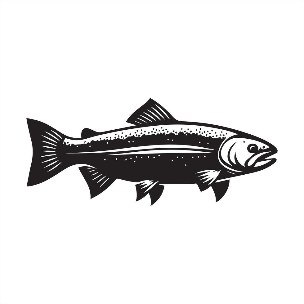 Rainbow trout Fish Outline Graphic - Fish Clipart illustration in black and white vector
