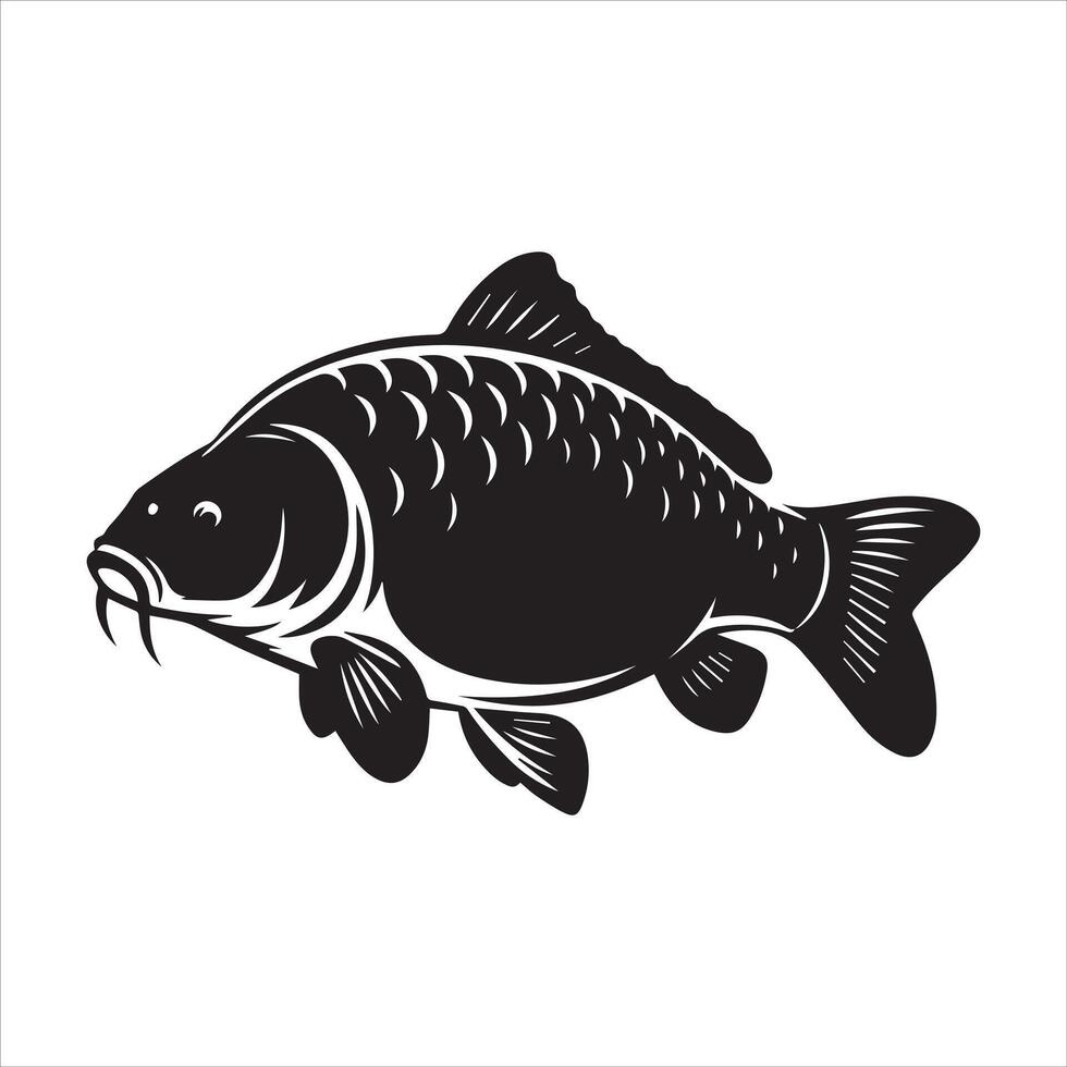 Common carp Fish Silhouette - Fish Clipart illustration in black and white vector