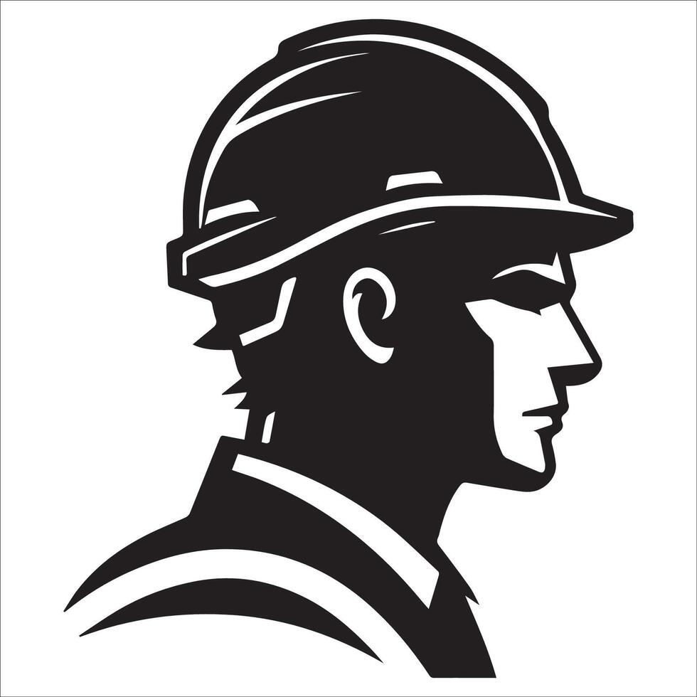 A construction worker Head silhouette - Construction Worker Logo illustration in black and white vector