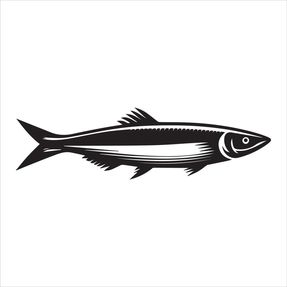 Herring Fish Outline Graphic - Fish Clipart illustration in black and white vector
