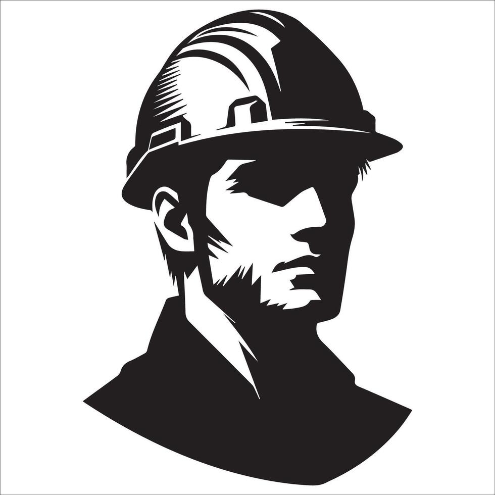 A construction worker Head silhouette - Construction Worker Logo illustration in black and white vector