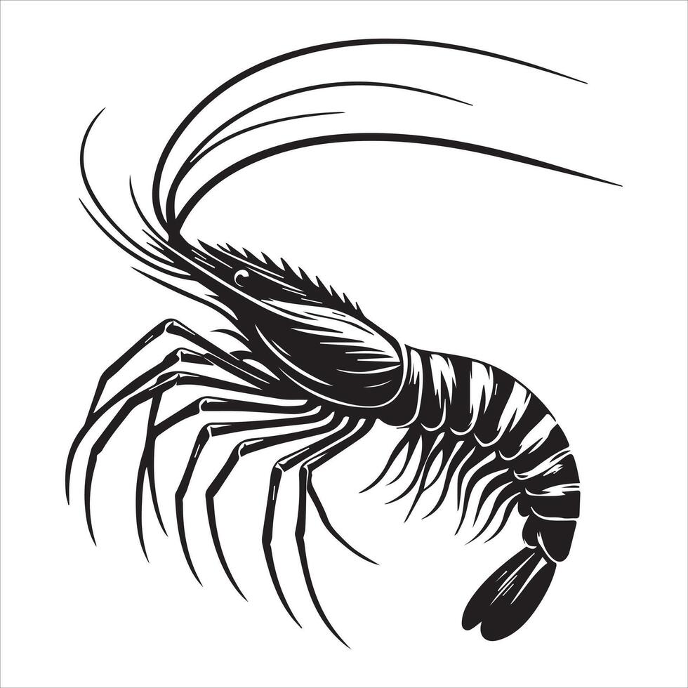 White leg shrimp Fish Outline Graphic - Fish Clipart illustration in black and white vector