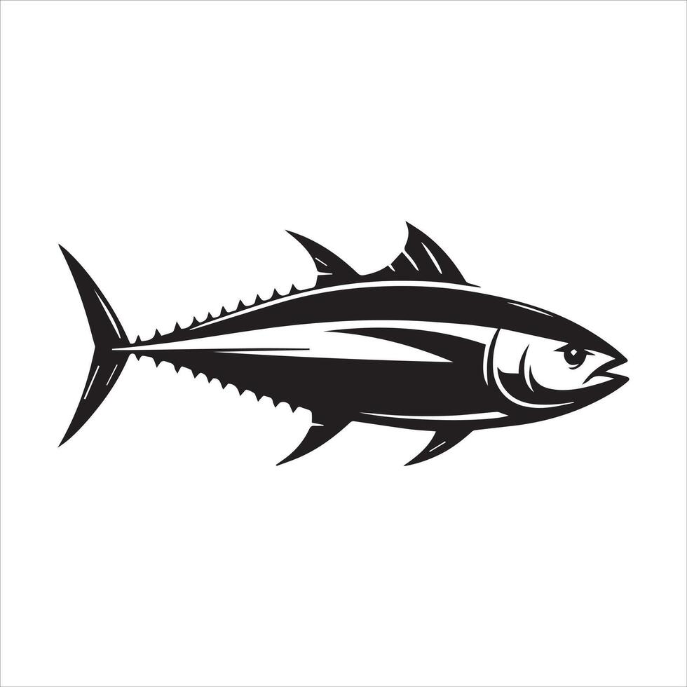 Skipjack tuna Fish Silhouette - Fish Clipart illustration in black and white vector