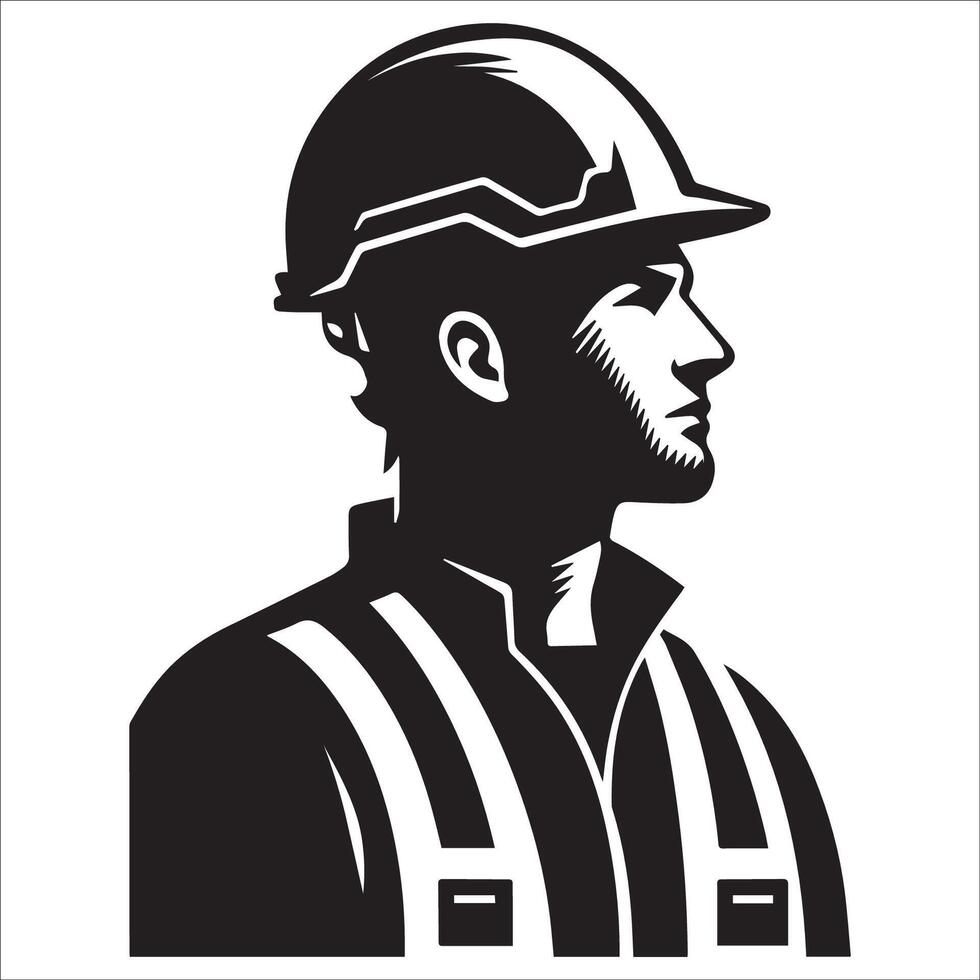 A construction worker Head silhouette - Construction Worker Logo illustration in black and white vector