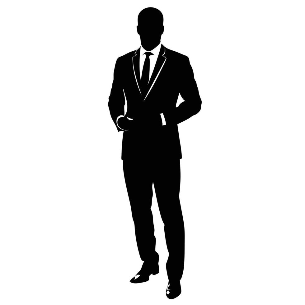 Business man stand with stylish pose silhouette vector