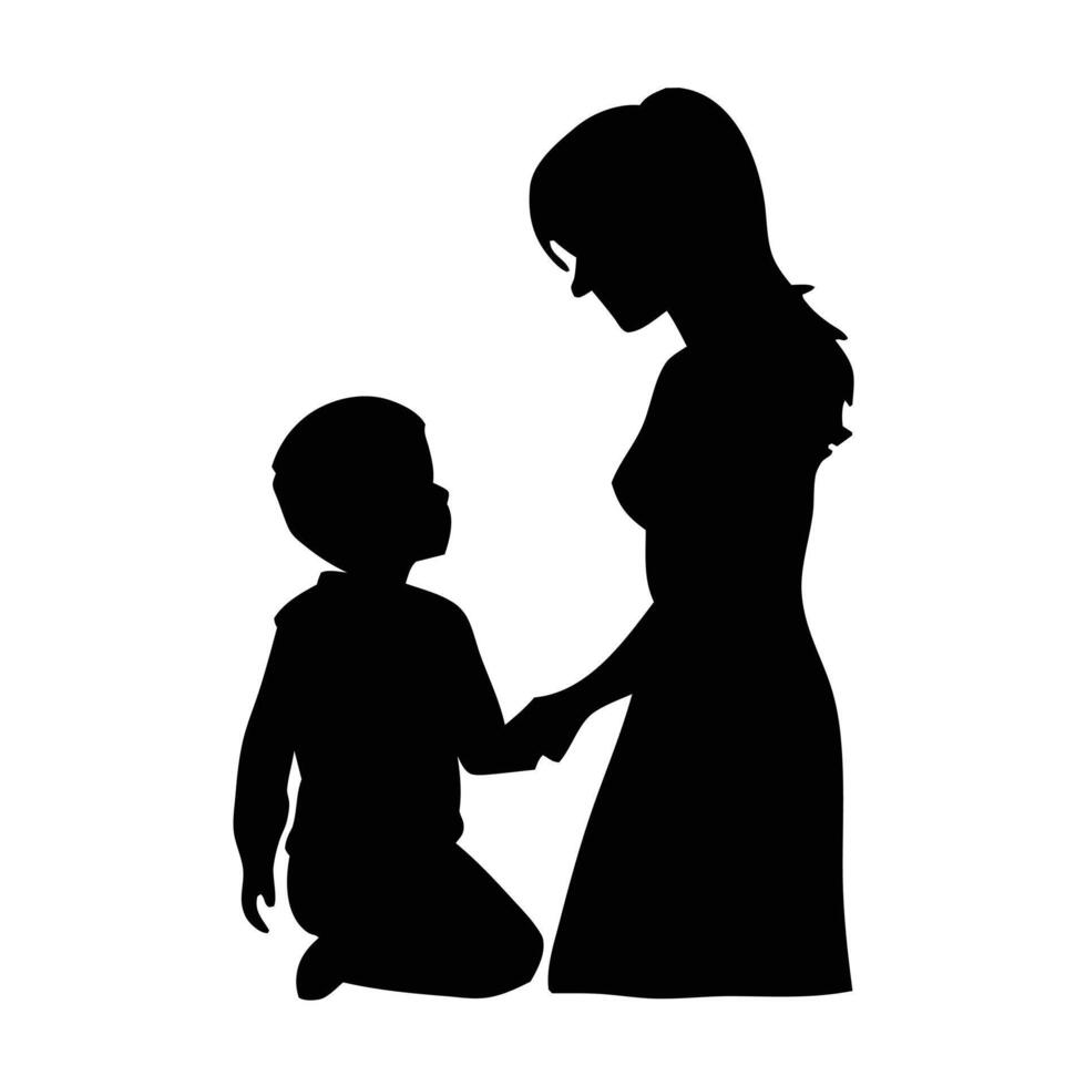 A mother and her son are play romantic moment silhouette vector