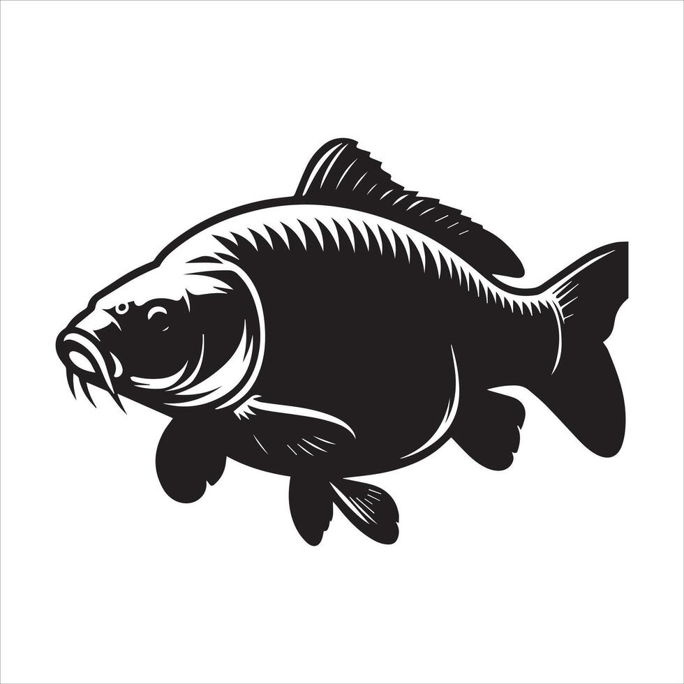Bighead carp Fish Outline Graphic - Fish Clipart illustration in black and white vector