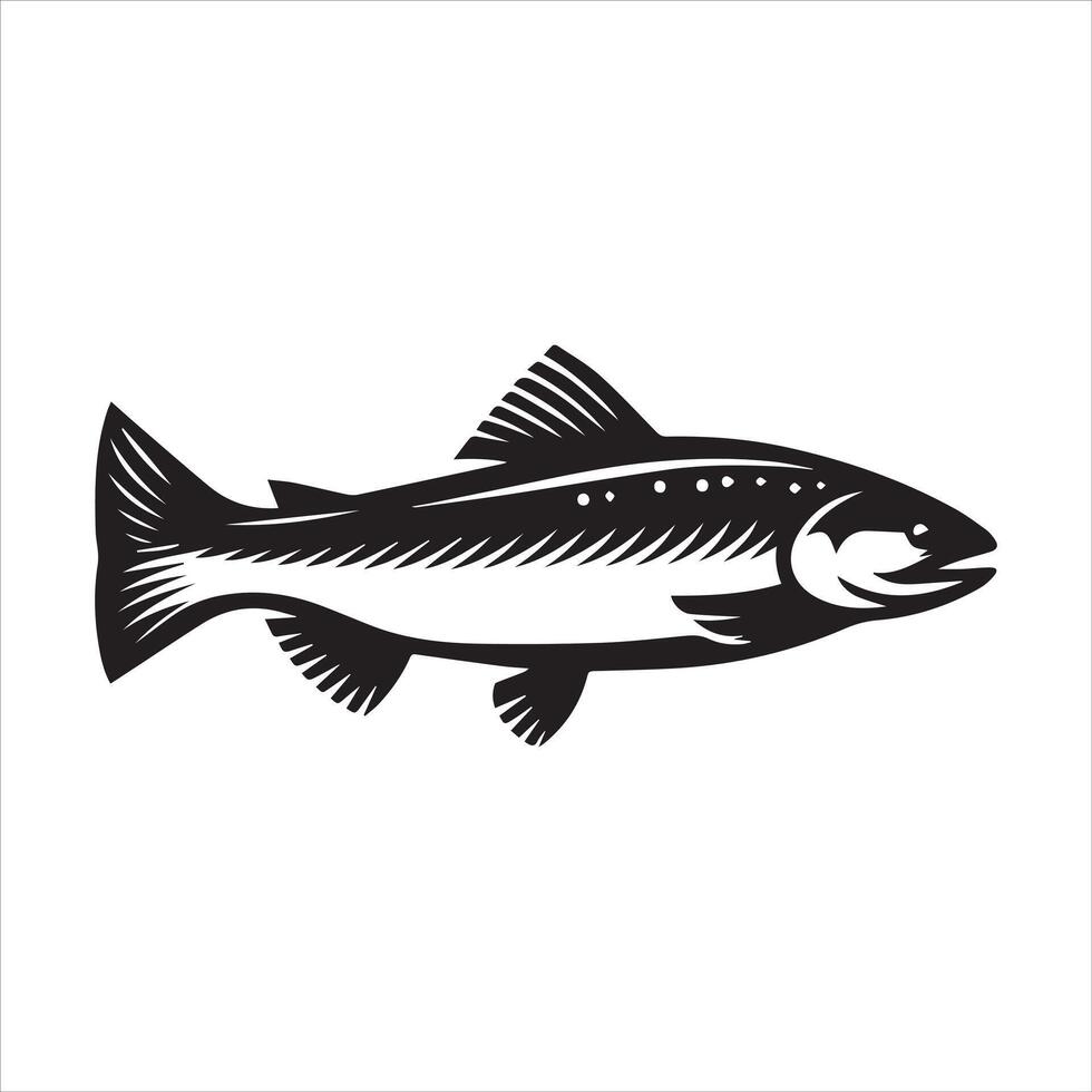 Atlantic salmon Fish Outline Graphic - Fish Clipart illustration in black and white vector