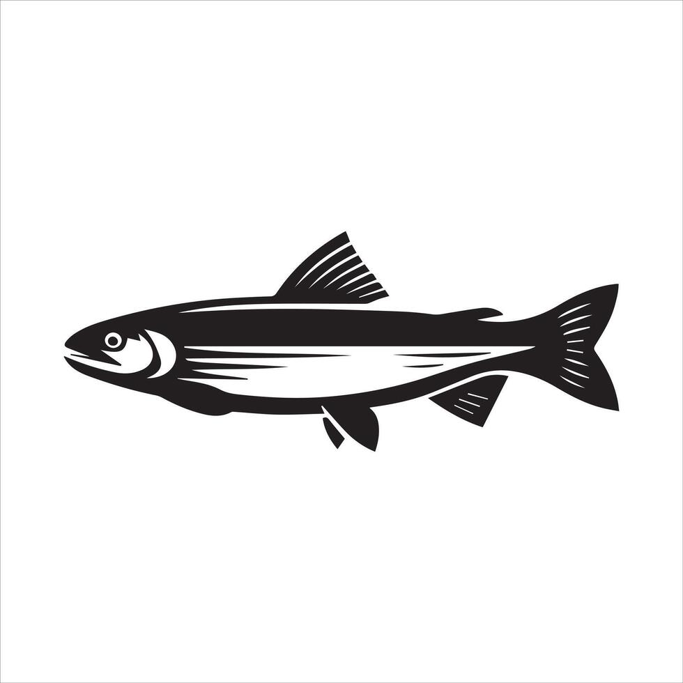 Arctic char Fish Outline Graphic - Fish Clipart illustration in black and white vector