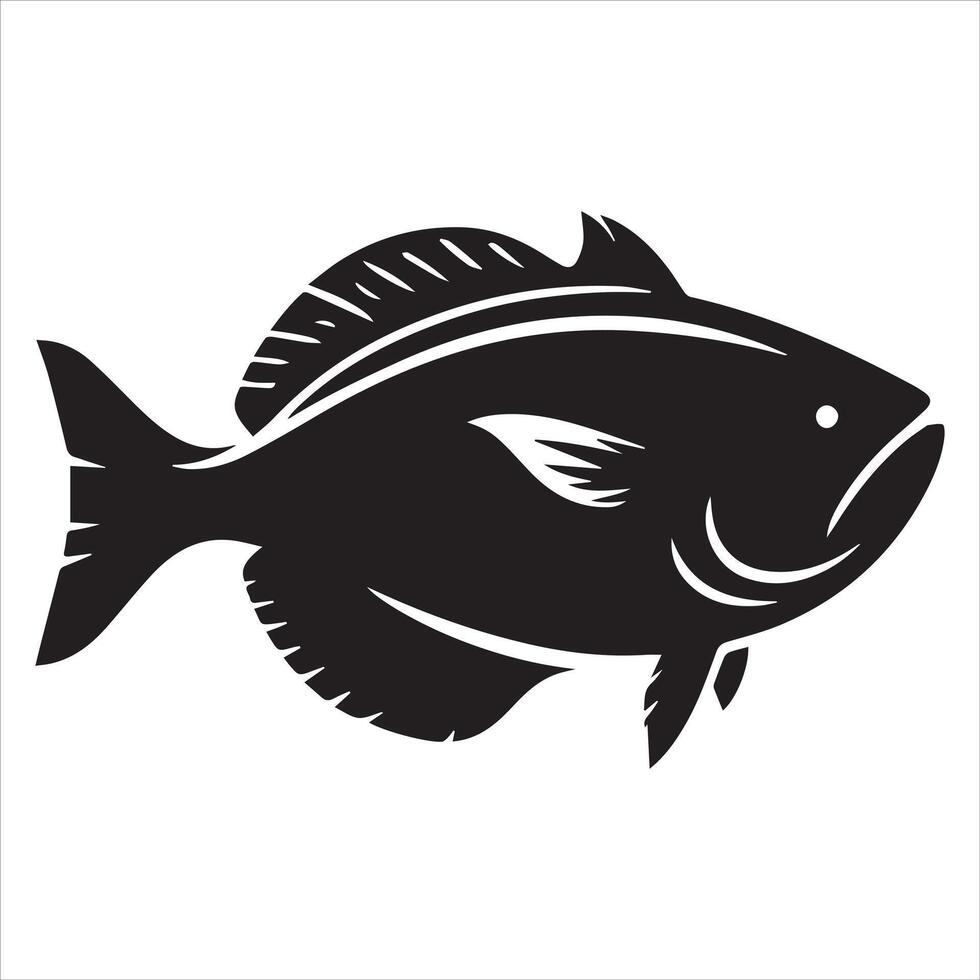 Catla Fish Outline Graphic - Fish Clipart illustration in black and white vector