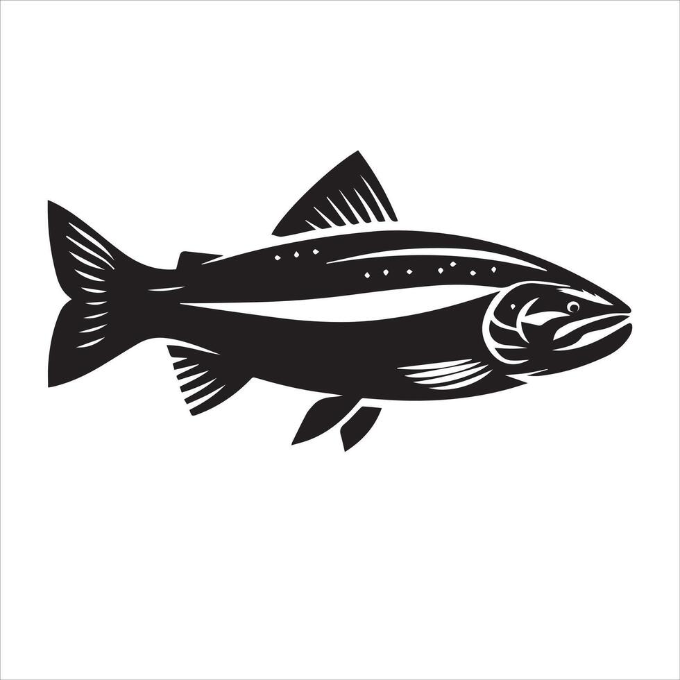 Chinook salmon Fish Outline Graphic - Fish illustration in black and white vector