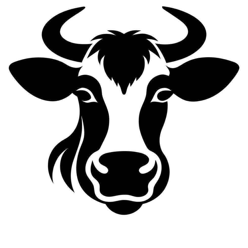 Cow Face silhouette white background vector