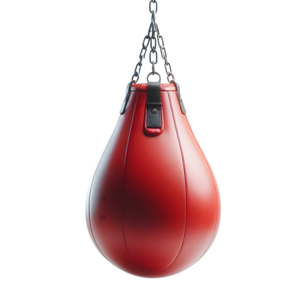 Red boxing bag hanging on a chain png
