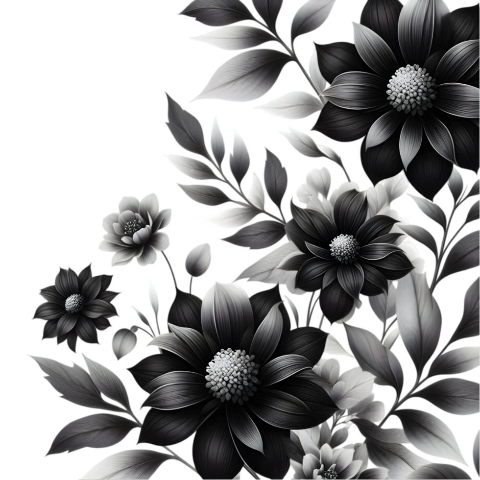 Black and white flowers on a transparent background png